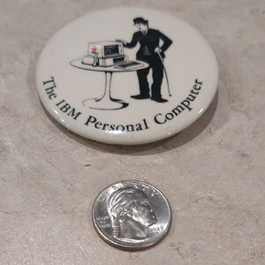 Vintage Pinback Button IBM Personal Computer Charlie Chaplin